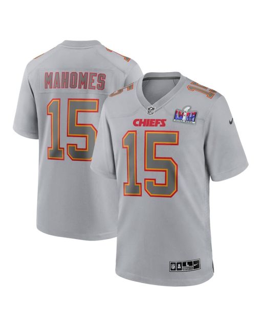 Patrick Mahomes 15 Kansas City Chiefs Super Bowl LVIII Atmosphere Fashion Game Men Jersey – Gray