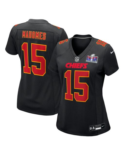 Patrick Mahomes 15 Kansas City Chiefs Super Bowl LVIII Fashion Game Women Jersey – Carbon Black