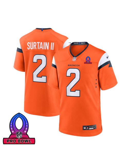 Patrick Surtain II 2 Denver Broncos 2025 Pro Bowl Patch Game Men Jersey – Orange