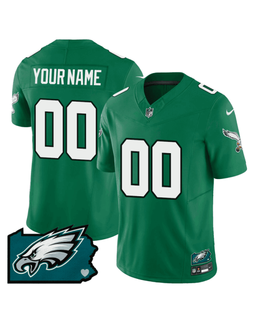 Philadelphia Eagles Pennsylvania State Map Patch Alternate Game Men Custom Jersey – Kelly Green