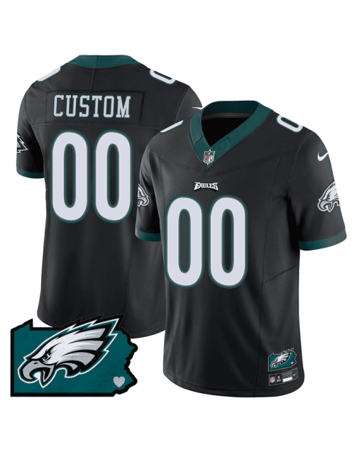 Philadelphia Eagles Pennsylvania State Map Patch Game Men Custom Jersey – Black
