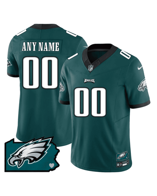 Philadelphia Eagles Pennsylvania State Map Patch Game Men Custom Jersey – Midnight Green