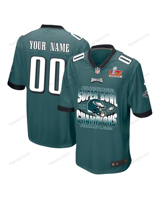 Philadelphia Eagles Super Bowl LIX Champions Helmet Game Men Custom Jersey – Midnight Green