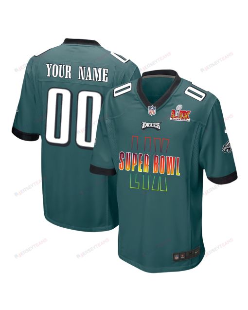 Philadelphia Eagles Super Bowl LIX Game Men Custom Jersey – Midnight Green