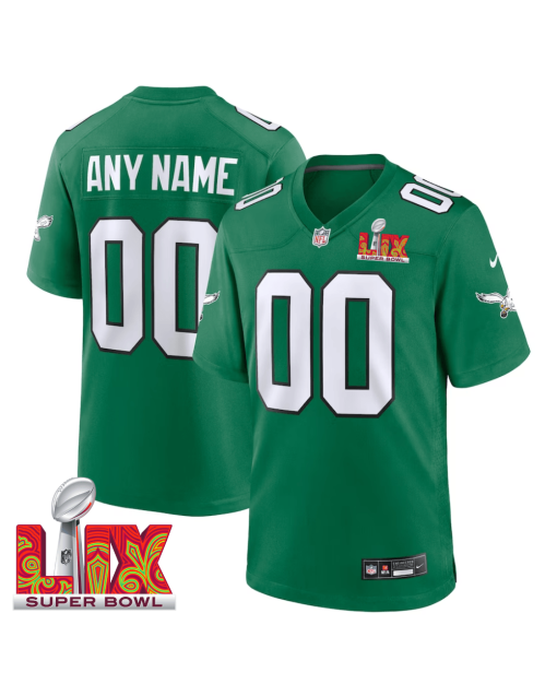 Philadelphia Eagles Super Bowl LIX Patch Alternate Game Men Custom Jersey – Kelly Green