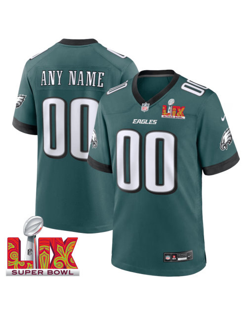 Philadelphia Eagles Super Bowl LIX Patch Game Men Custom Jersey – Midnight Green