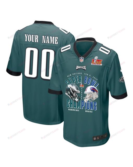 Philadelphia Eagles Vs. Buffalo Bills Super Bowl LIX Game Men Custom Jersey – Midnight Green