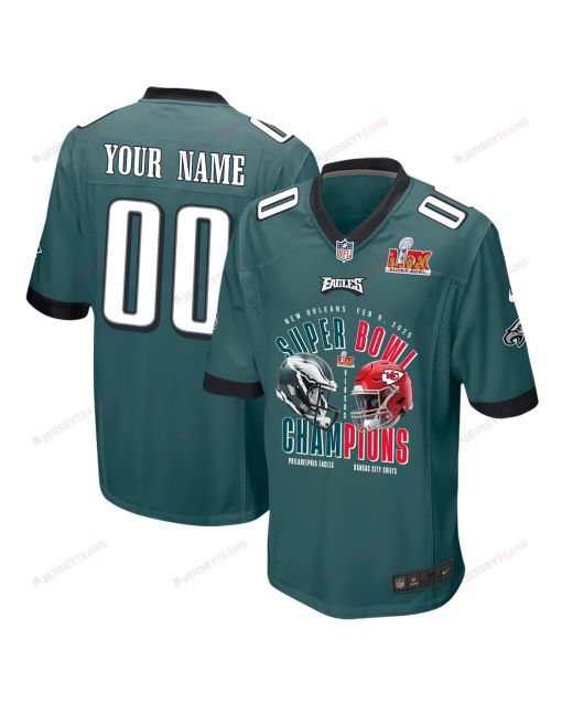 Philadelphia Eagles Vs. Kansas City Chiefs Super Bowl LIX Game Men Custom Jersey – Midnight Green