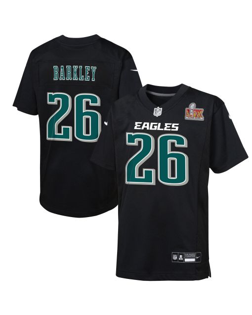 Preschool Philadelphia Eagles Saquon Barkley Carbon Black Super Bowl LIX Patch Fashion Game Player Jersey