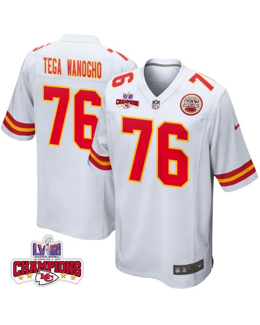 Prince Tega Wanogho 76 Kansas City Chiefs Super Bowl LVIII Champions 4 Stars Patch Game Men Jersey – White