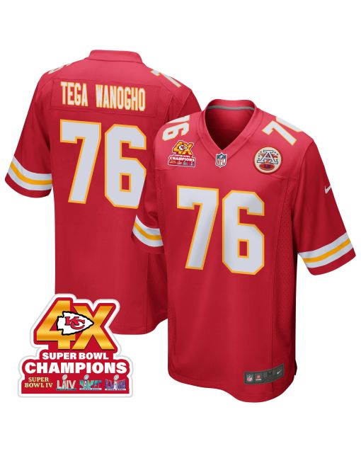Prince Tega Wanogho 76 Kansas City Chiefs Super Bowl LVIII Champions 4X Game Men Jersey – Red