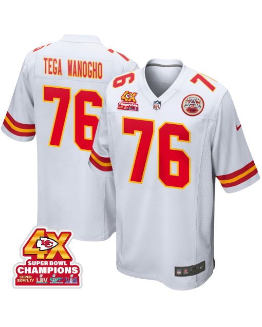 Prince Tega Wanogho 76 Kansas City Chiefs Super Bowl LVIII Champions 4X Game Men Jersey – White