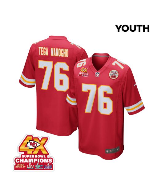Prince Tega Wanogho 76 Kansas City Chiefs Super Bowl LVIII Champions 4X Game YOUTH Jersey – Red