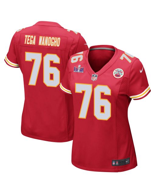 Prince Tega Wanogho 76 Kansas City Chiefs Super Bowl LVIII Patch Game Women Jersey – Red