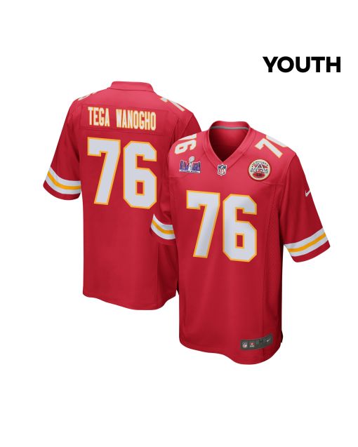 Prince Tega Wanogho 76 Kansas City Chiefs Super Bowl LVIII Patch Game YOUTH Jersey – Red