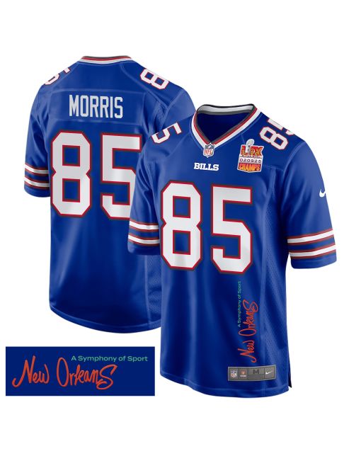 Quintin Morris 85 Buffalo Bills Super Bowl LIX Champions Patch ‘New Orleans – A Symphony of Sport’ EMBROIDERED Game Men Jersey – Royal