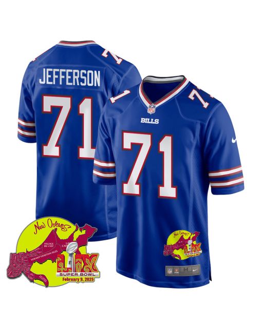 Quinton Jefferson 71 Buffalo Bills Super Bowl LIX New Orleans Patch Game Men Jersey – Royal
