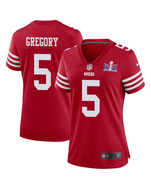Randy Gregory 5 San Francisco 49ers Super Bowl LVIII Patch Game Women Jersey – Scarlet