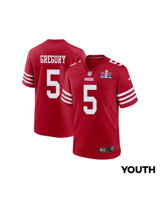Randy Gregory 5 San Francisco 49ers Super Bowl LVIII Patch Game YOUTH Jersey – Scarlet