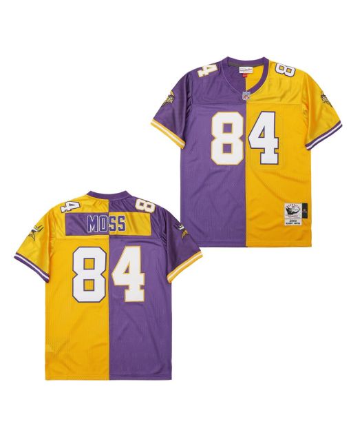 Randy Moss 84 Minnesota Vikings Two-Toned Throwback Men Jersey – Purple/Yellow