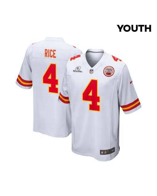 Rashee Rice 4 Kansas City Chiefs Super Bowl LVIII Patch Game YOUTH Jersey – White