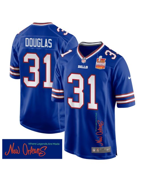 Rasul Douglas 31 Buffalo Bills Super Bowl LIX Champions Patch ‘New Orleans – Where Legends Are Made’ EMBROIDERED Game Men Jersey – Royal