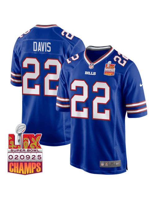 Ray Davis 22 Buffalo Bills Super Bowl LIX Champions Patch Game Men Jersey – Royal