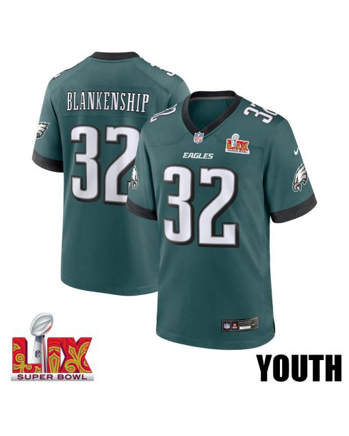 Reed Blankenship #32 Philadelphia Eagles Super Bowl LIX YOUTH Jersey – Midnight Green