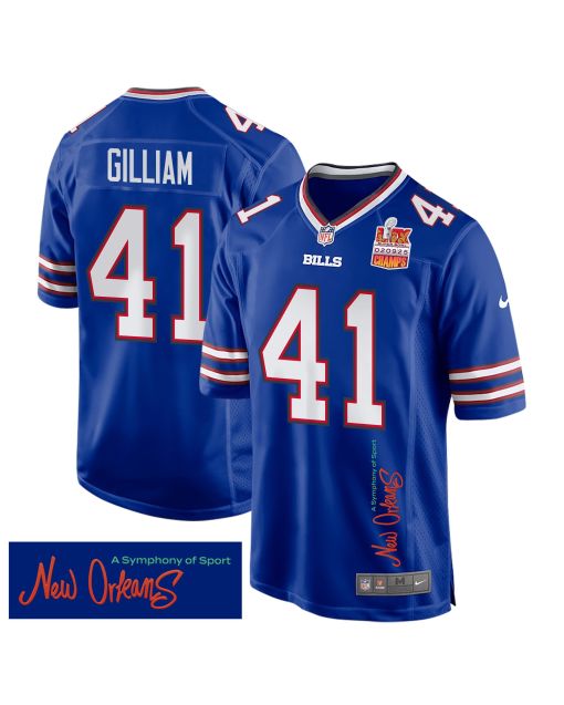 Reggie Gilliam 41 Buffalo Bills Super Bowl LIX Champions Patch ‘New Orleans – A Symphony of Sport’ EMBROIDERED Game Men Jersey – Royal