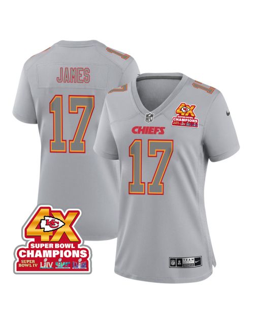 Richie James 17 Kansas City Chiefs Super Bowl LVIII Champions 4X Atmosphere Fashion Game Women Jersey – Gray