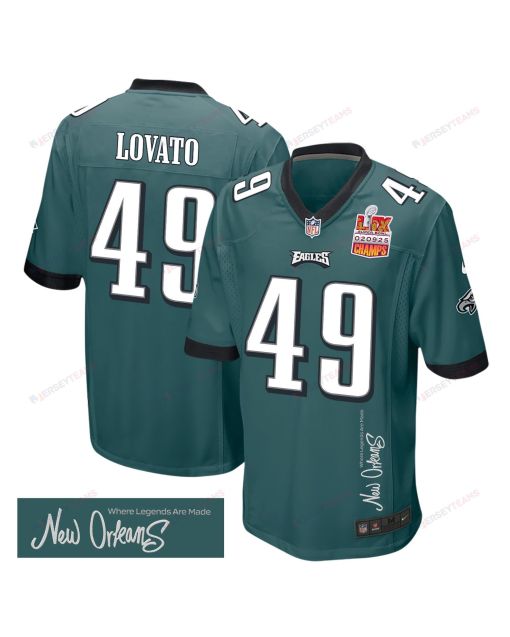 Rick Lovato 49 Philadelphia Eagles Super Bowl LIX Champions Patch ‘New Orleans – Where Legends Are Made’ EMBROIDERED Game Men Jersey – Midnight Green