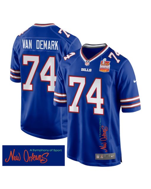 Ryan Van Demark 74 Buffalo Bills Super Bowl LIX Champions Patch ‘New Orleans – A Symphony of Sport’ EMBROIDERED Game Men Jersey – Royal