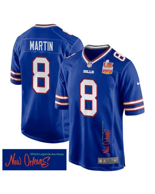 Sam Martin 8 Buffalo Bills Super Bowl LIX Champions Patch ‘New Orleans – Where Legends Are Made’ EMBROIDERED Game Men Jersey – Royal