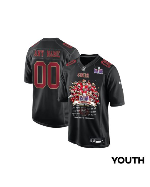 San Francisco 49ers Super Bowl LVIII Thanks For Memories Fashion Game Custom YOUTH Jersey – Carbon Black
