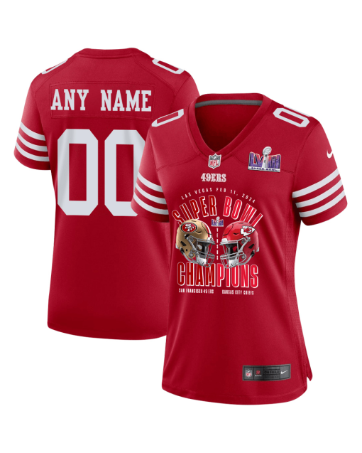 San Francisco 49ers vs. Kansas City Chiefs Super Bowl LVIII Matchup Game Custom Women Jersey – Scarlet