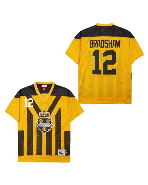 Terry Bradshaw 12 Pittsburgh Steelers Retro Throwback Legacy Men Jersey – Black/Yellow