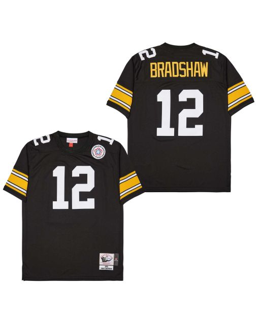 Terry Bradshaw 12 Pittsburgh Steelers Retro Throwback Men Jersey – Black