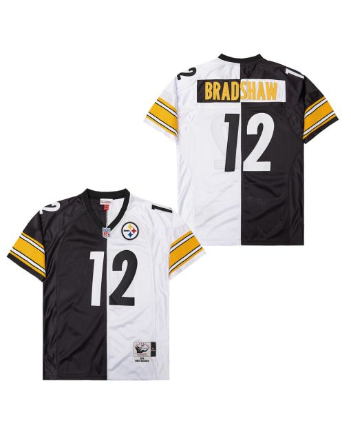 Terry Bradshaw 12 Pittsburgh Steelers Two-Toned Retro Throwback Men Jersey – Black/White