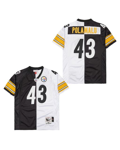 Troy Polamalu 43 Pittsburgh Steelers Two-Toned Retro Throwback Men Jersey – Black/White