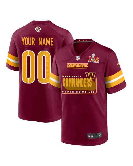 Washington Commanders Super Bowl LIX Champions Big Commanders Game Men Custom Jersey – Burgundy