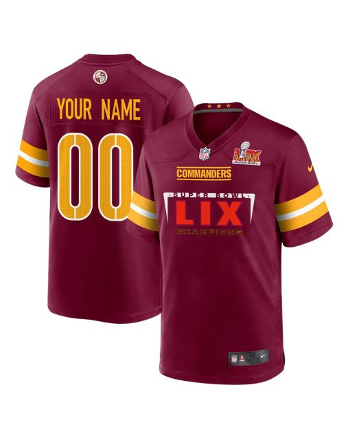 Washington Commanders Super Bowl LIX Champions Simple Style Game Men Custom Jersey – Burgundy