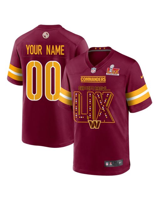 Washington Commanders Super Bowl LIX V2 Game Men Custom Jersey – Burgundy
