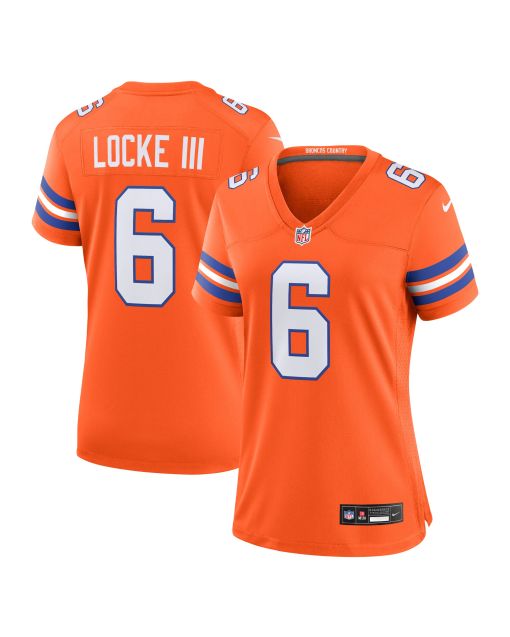 Women’s Denver Broncos P.J. Locke III Orange Mile High Collection 1977 Throwback Player Game Jersey