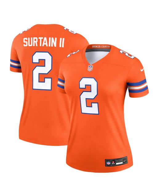 Women’s Denver Broncos Patrick Surtain II Mile High Collection 1977 Throwback Orange Alternate Legend Player Performance Top