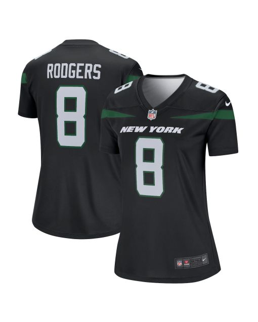 Women’s New York Jets Aaron Rodgers Stealth Black Alternate Legend Player Performance Top