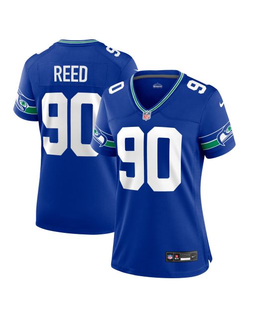 Women’s Seattle Seahawks Jarran Reed Royal Throwback Player Game Jersey