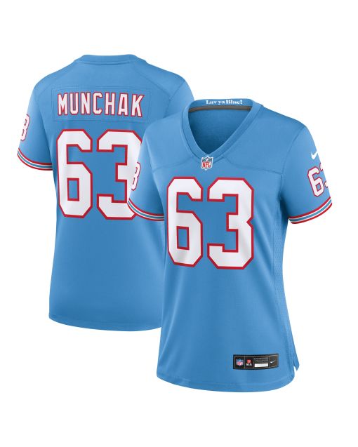 Women’s Tennessee Titans Mike Munchak Light Blue Oilers Throwback Retired Player Game Jersey