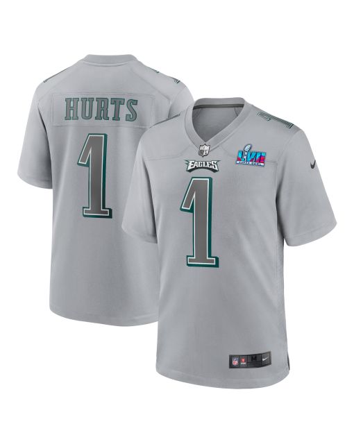 Youth Philadelphia Eagles Jalen Hurts Gray Super Bowl LVII Patch Atmosphere Fashion Game Jersey