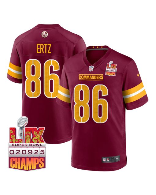 Zach Ertz 86 Washington Commanders Super Bowl LIX Champions Patch Game Men Jersey – Burgundy