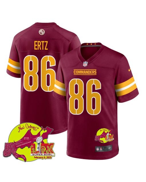 Zach Ertz 86 Washington Commanders Super Bowl LIX New Orleans Patch Game Men Jersey – Burgundy